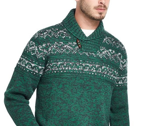 Suéter masculino vintage à prova de intempéries com gola xale jacquard verde tamanho GG