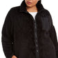 Jaqueta feminina Calvin Klein Sherpa com gola falsa, preta, tamanho 3X