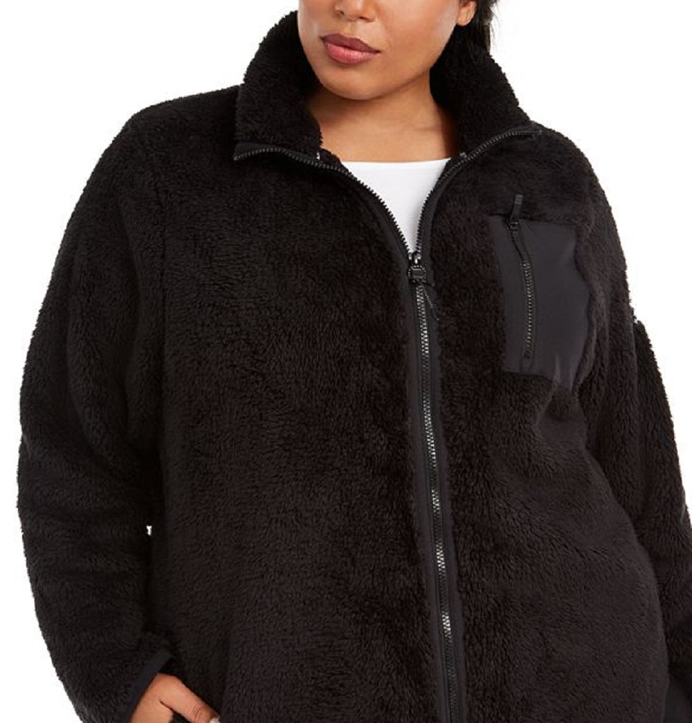 Jaqueta feminina Calvin Klein Sherpa com gola falsa, preta, tamanho 3X
