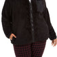 Jaqueta feminina Calvin Klein Sherpa com gola falsa, preta, tamanho 3X