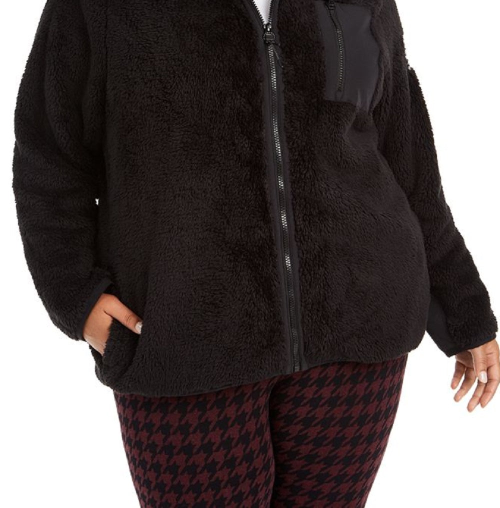 Jaqueta feminina Calvin Klein Sherpa com gola falsa, preta, tamanho 3X
