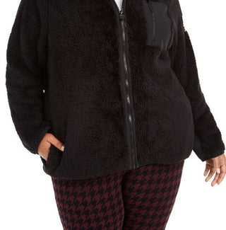 Jaqueta feminina Calvin Klein Sherpa com gola falsa, preta, tamanho 3X