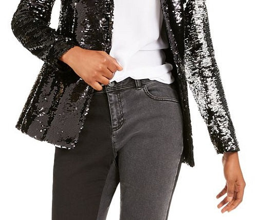 Blazer feminino com lantejoulas e um botão da INC International Concepts, preto, tamanho extrapequeno