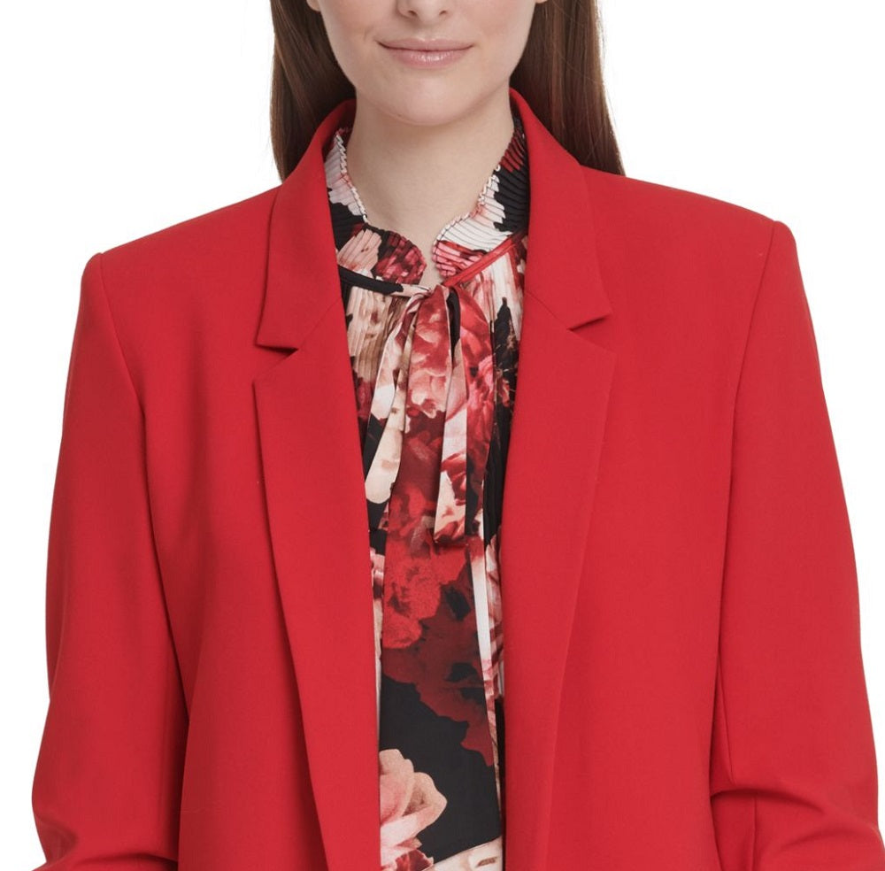 Blazer feminino DKNY com punho franzido e frente aberta, vermelho, tamanho 2, pequeno