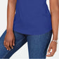 Karen Scott Blusa Feminina de Algodão com Decote em Treliça e Enfeites Azul Tamanho Médio