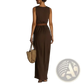 Sleek Brown Satin Cowl Neck Resort Maxi Dress