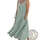 Sleeveless Linen A-line Maxi Dress with Pockets