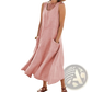 Sleeveless Linen A-line Maxi Dress with Pockets