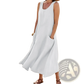 Sleeveless Linen A-line Maxi Dress with Pockets
