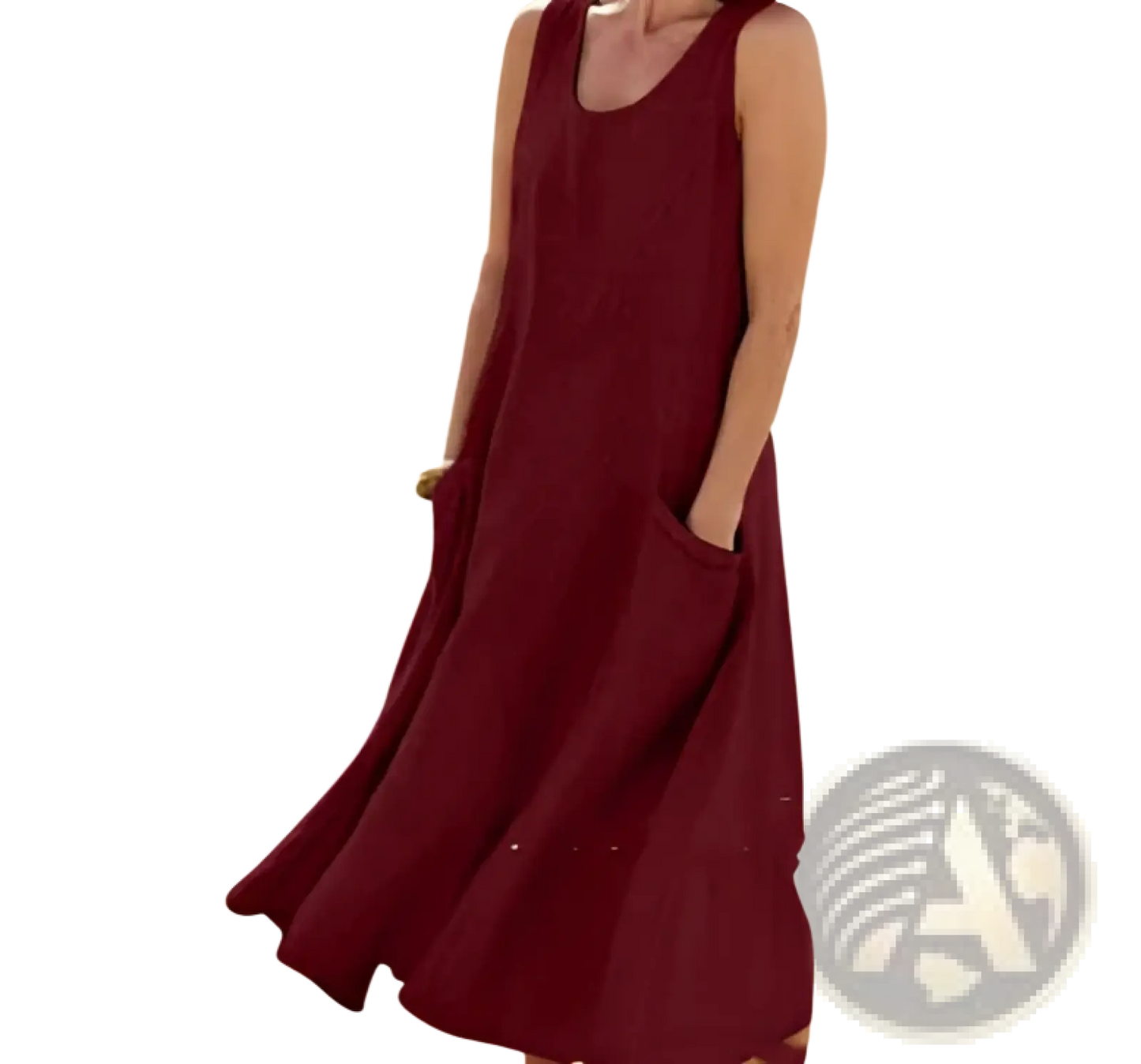 Sleeveless Linen A-line Maxi Dress with Pockets