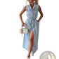 Sleeveless Tie Waist Denim Maxi Dress with Side Slit