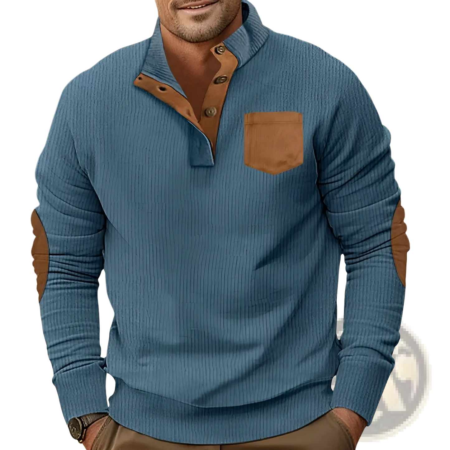 Slim Fit Corduroy Patchwork Pullover with Contrast Accents