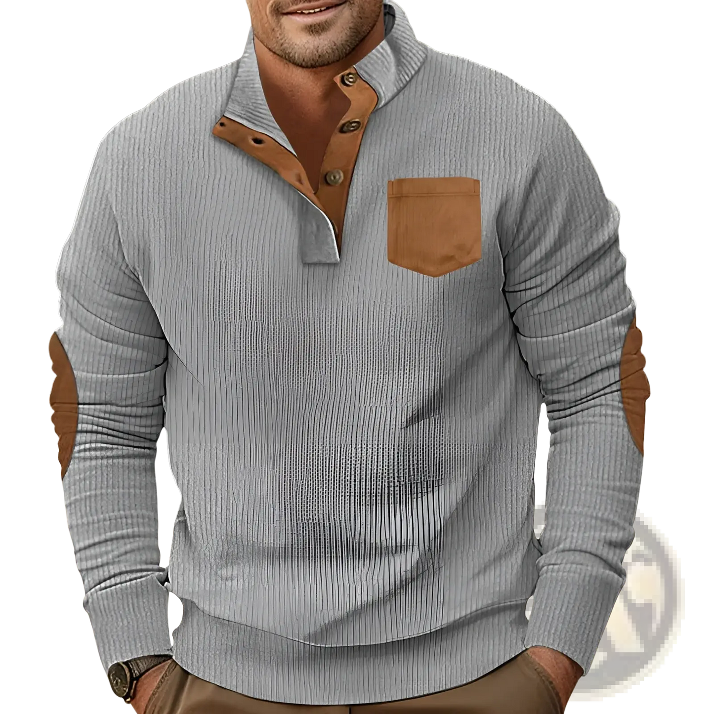 Slim Fit Corduroy Patchwork Pullover with Contrast Accents