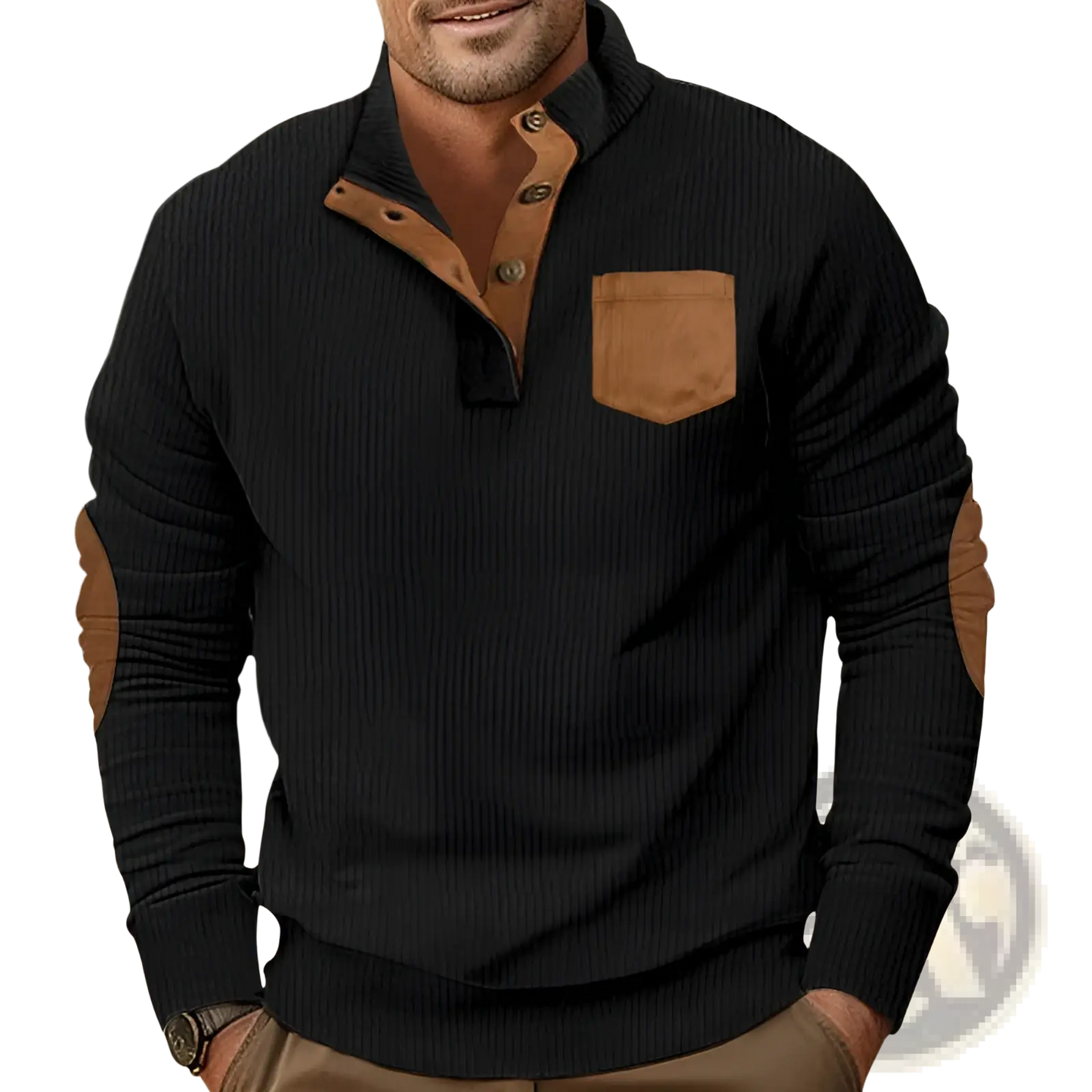 Slim Fit Corduroy Patchwork Pullover with Contrast Accents