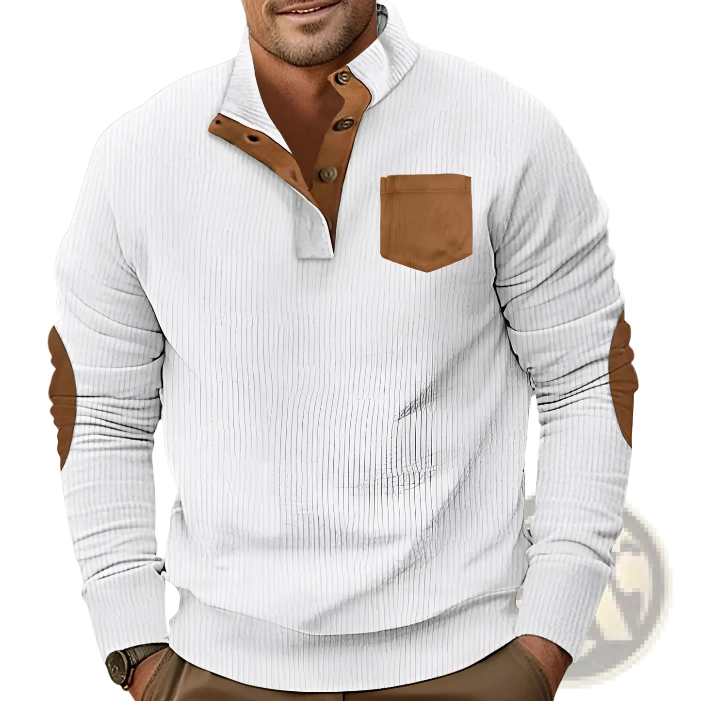 Slim Fit Corduroy Patchwork Pullover with Contrast Accents