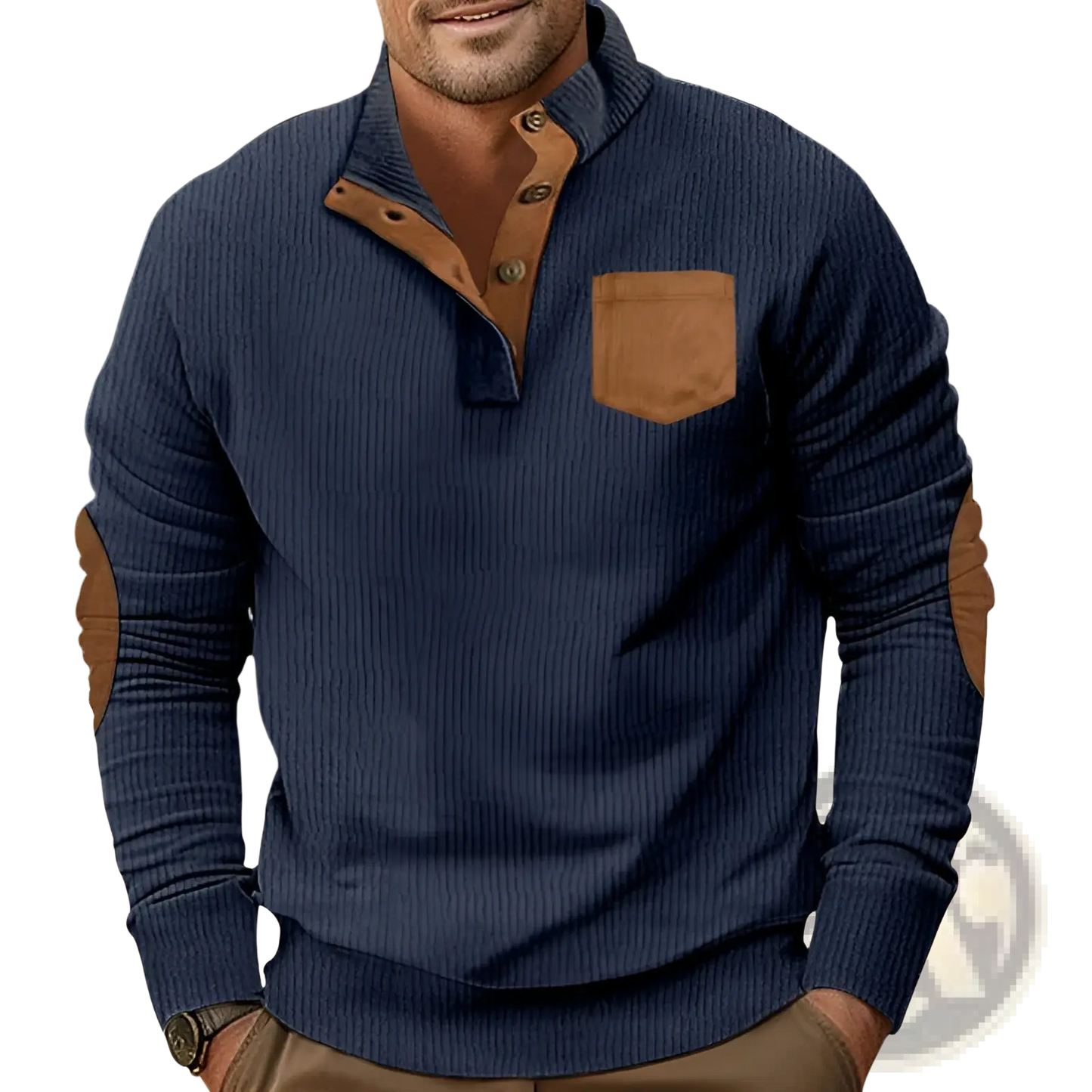 Slim Fit Corduroy Patchwork Pullover with Contrast Accents