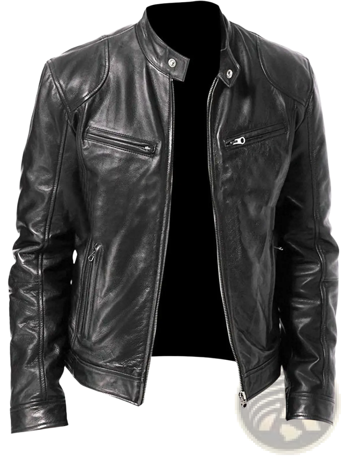 Slim Fit Pu Leather Motorcycle Jacket with Zippers