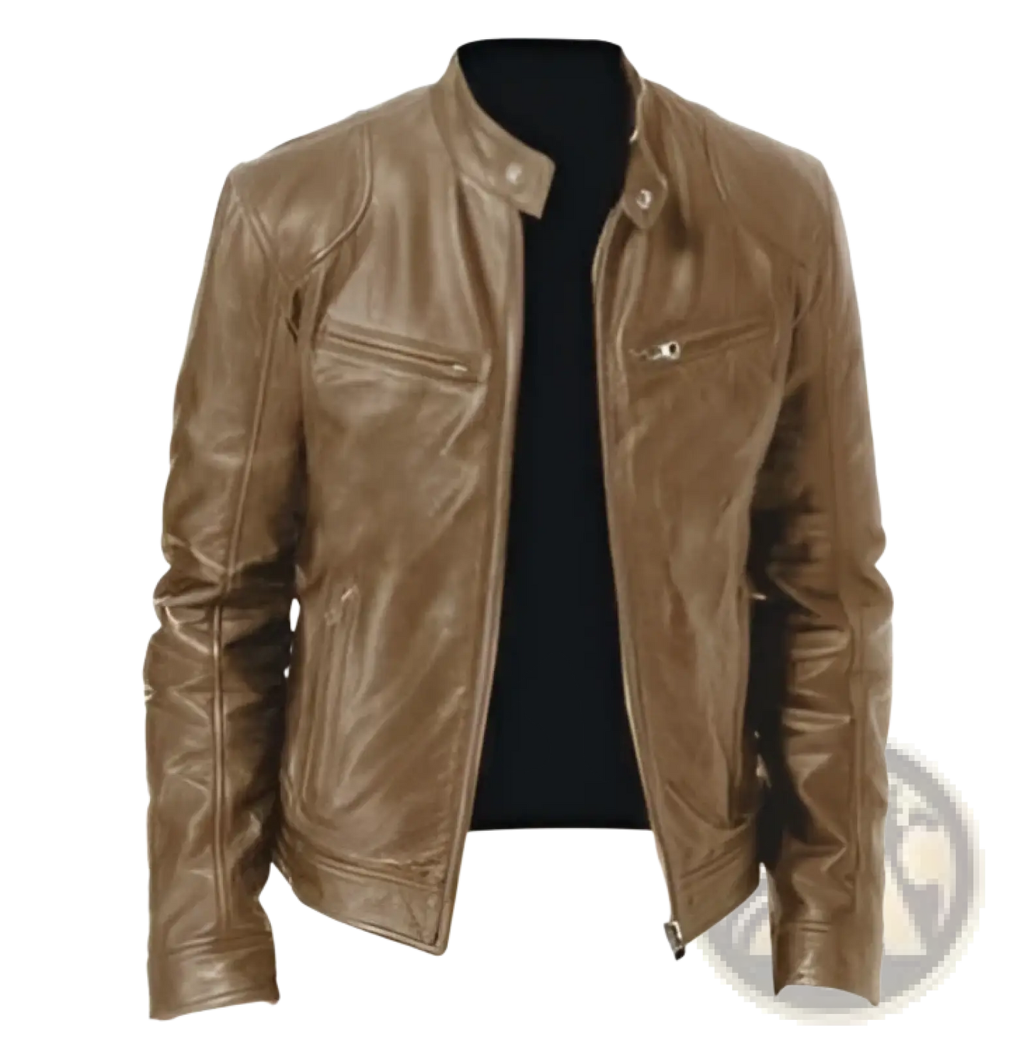 Slim Fit Pu Leather Motorcycle Jacket with Zippers