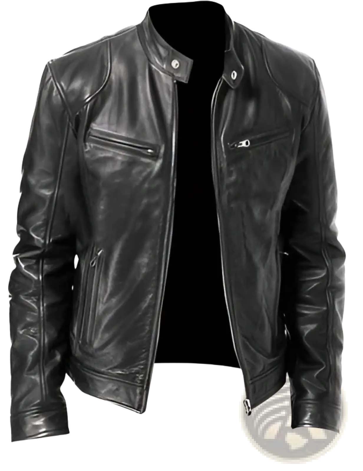 Slim Fit Pu Leather Motorcycle Jacket with Zippers