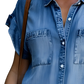 Slim Fit Short Sleeve Button Front Denim Midi Dress