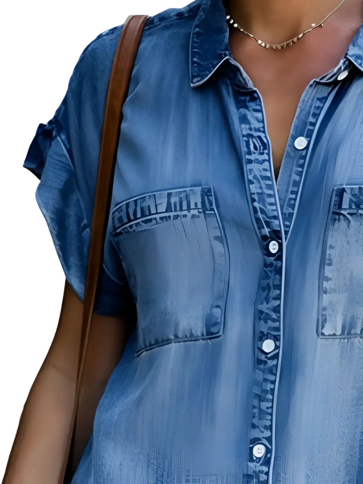 Slim Fit Short Sleeve Button Front Denim Midi Dress