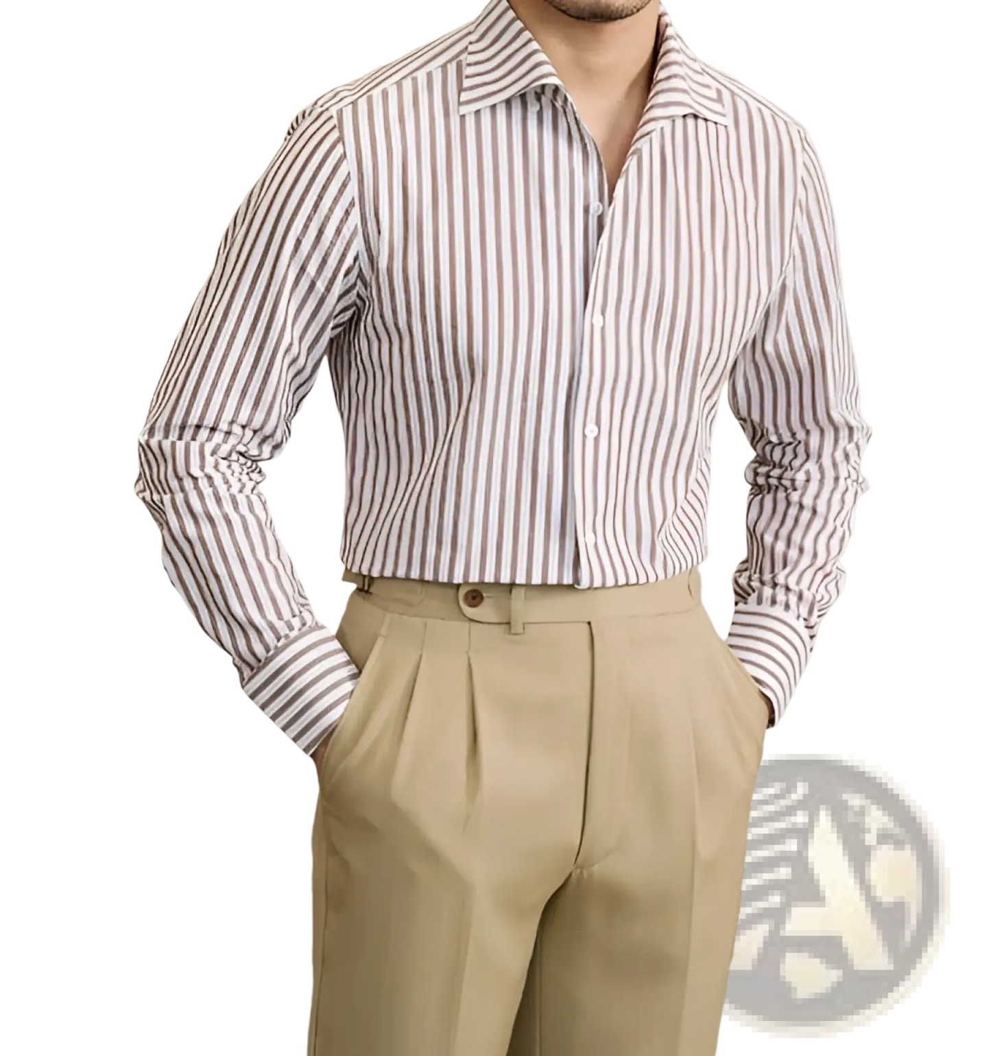 Slim Fit Striped Cotton Long Sleeve Commuter Shirt
