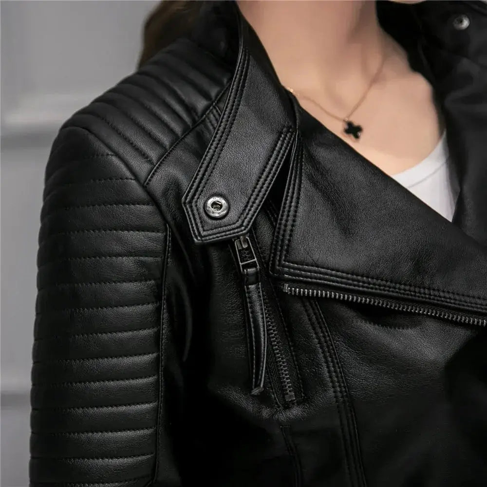 Women's Slim Fit Quilted Faux Leather Motorcycle Jacket