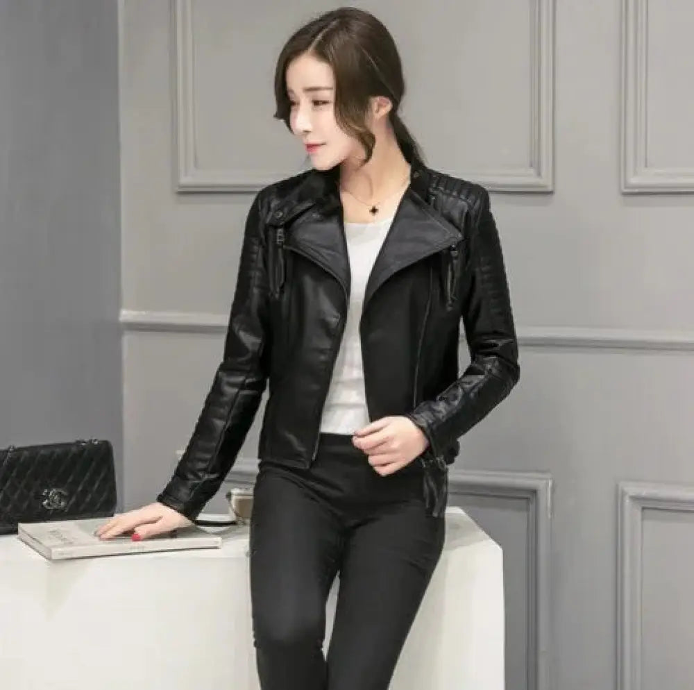 Women's Slim Fit Quilted Faux Leather Motorcycle Jacket