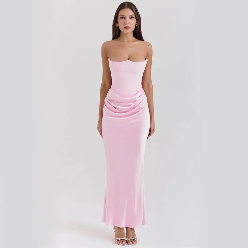Satin Strapless Backless Mermaid Evening Gown