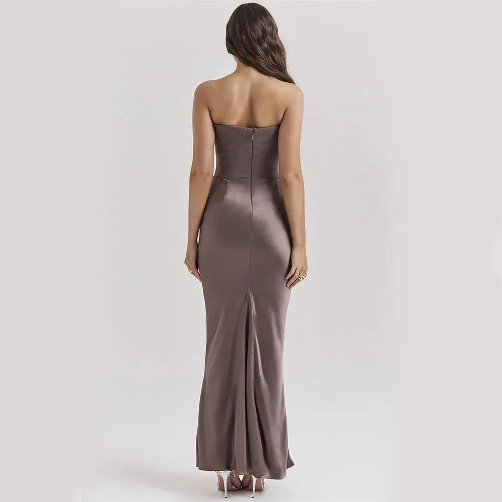 Satin Strapless Backless Mermaid Evening Gown