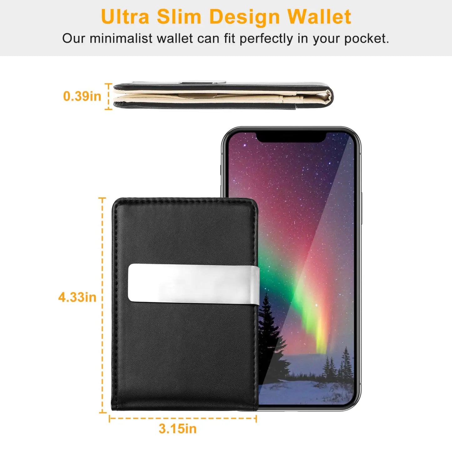 Slim Unisex Pu Leather Wallet with Metal Money Clip
