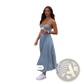 Slimming Light Blue Faux Denim Midi Dress with Spaghetti Straps