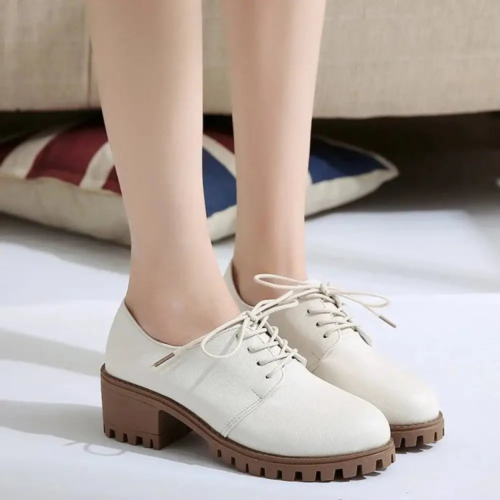 Women's Lace Up Leather Oxford Shoes with Chunky Sole