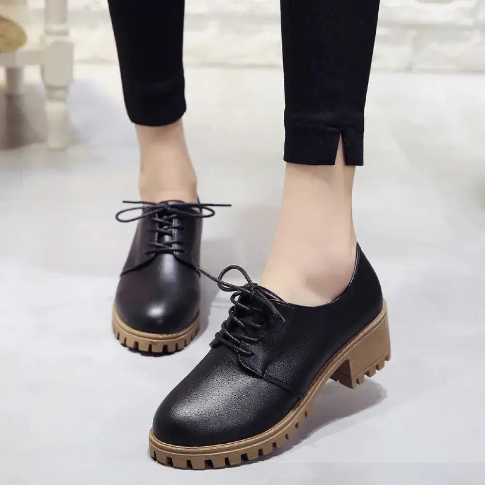 Women's Lace Up Leather Oxford Shoes with Chunky Sole