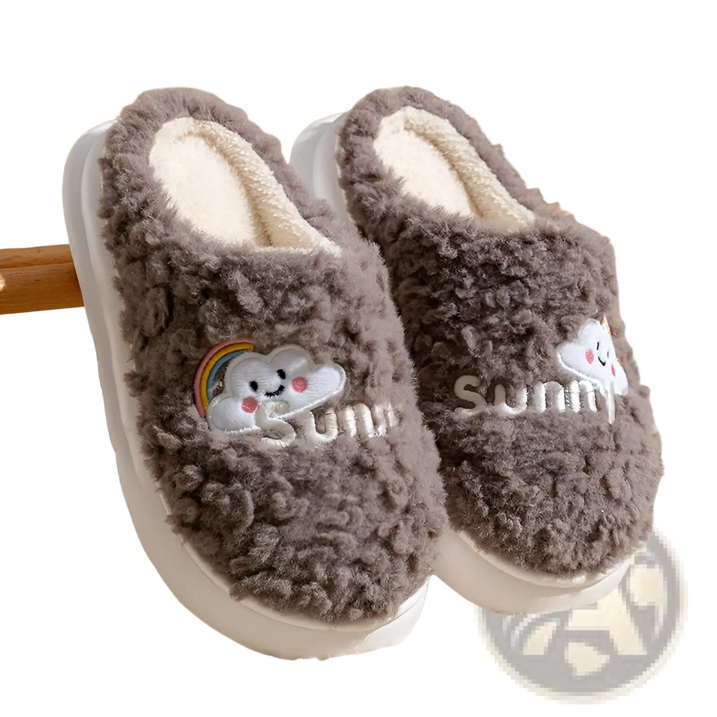Smiling Cloud and Rainbow Plush Cotton Slippers