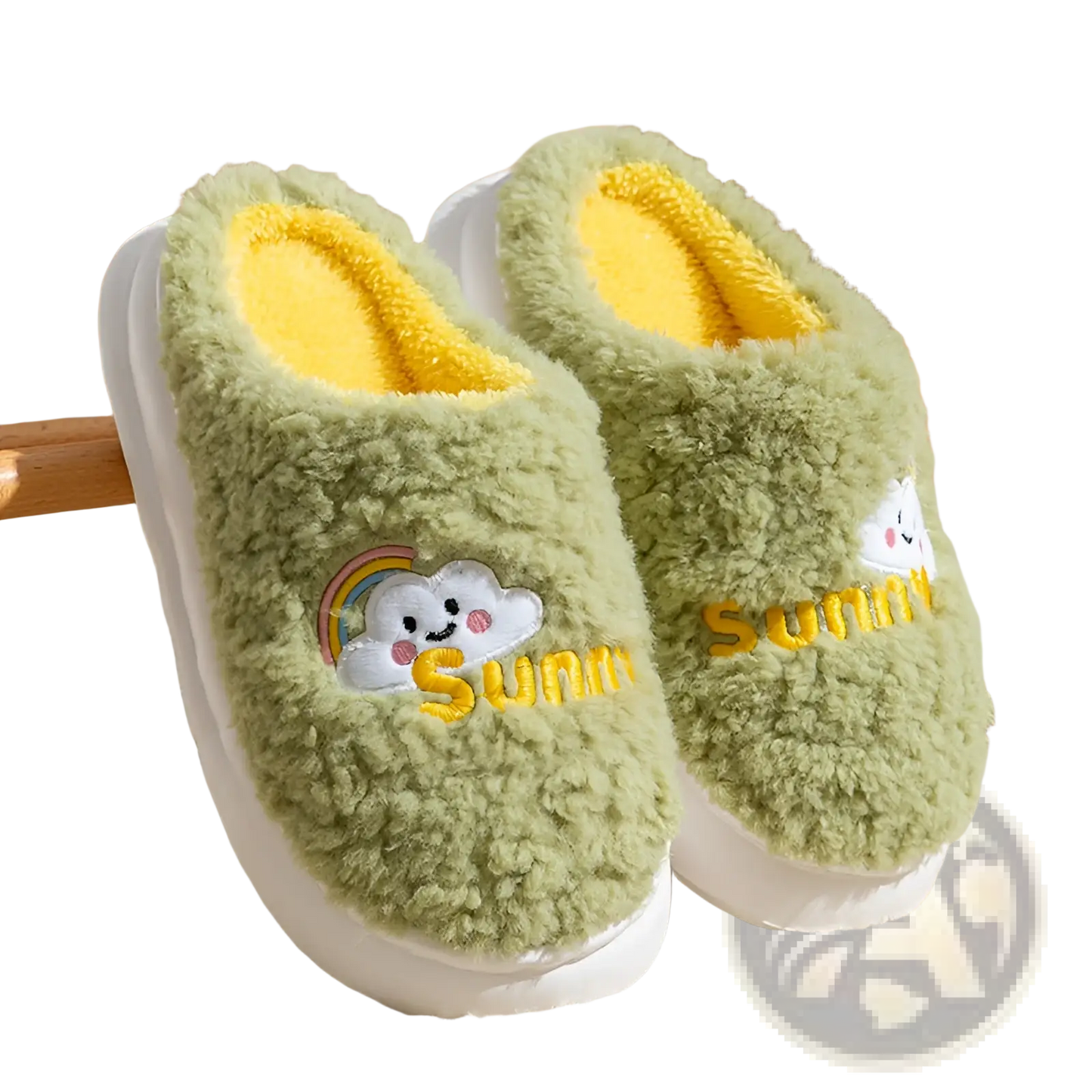 Smiling Cloud and Rainbow Plush Cotton Slippers