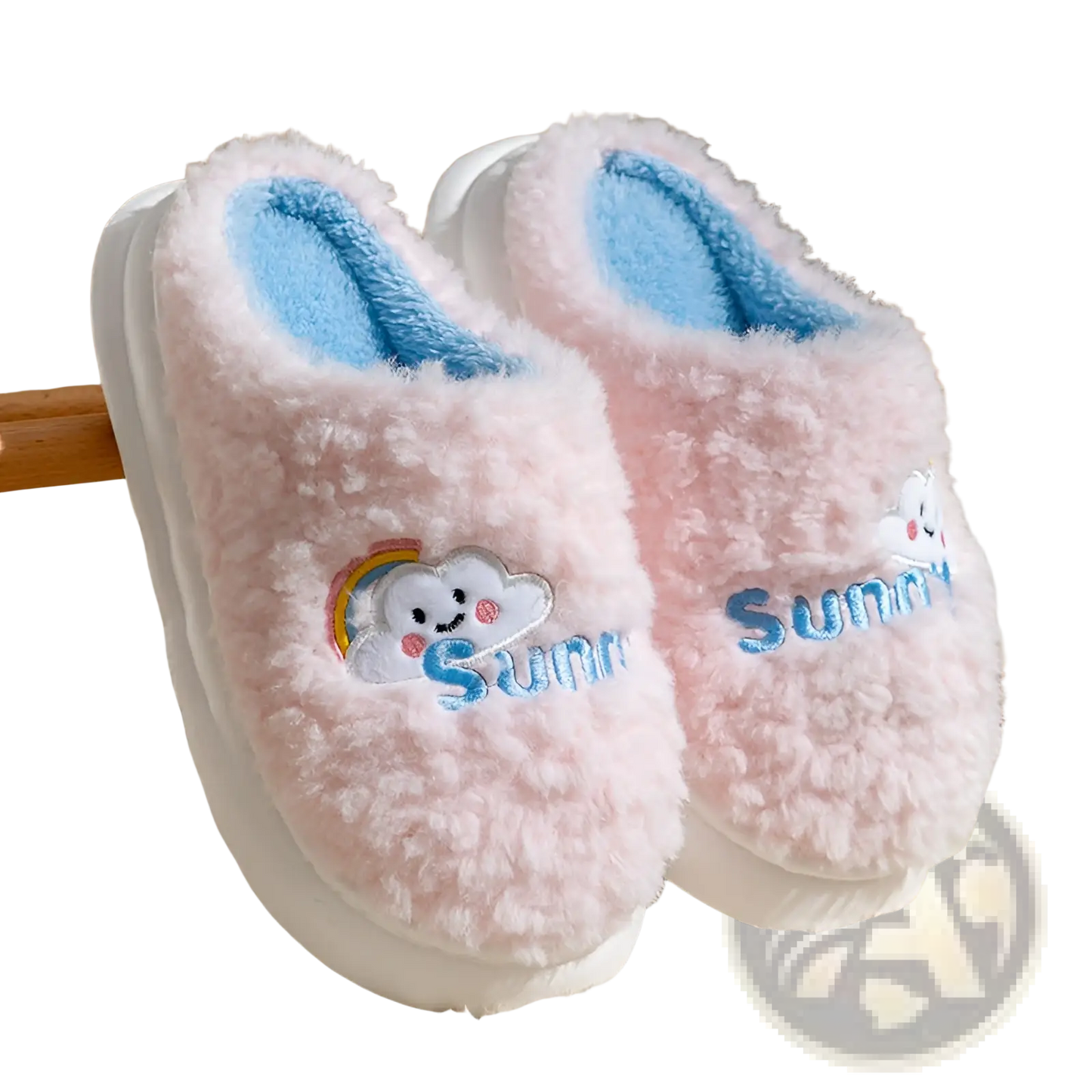 Smiling Cloud and Rainbow Plush Cotton Slippers