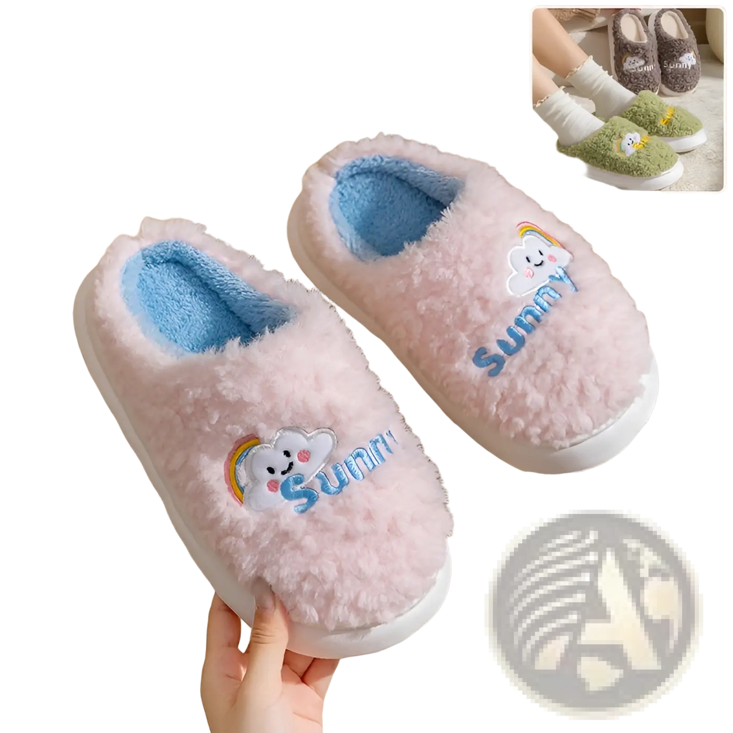 Smiling Cloud and Rainbow Plush Cotton Slippers