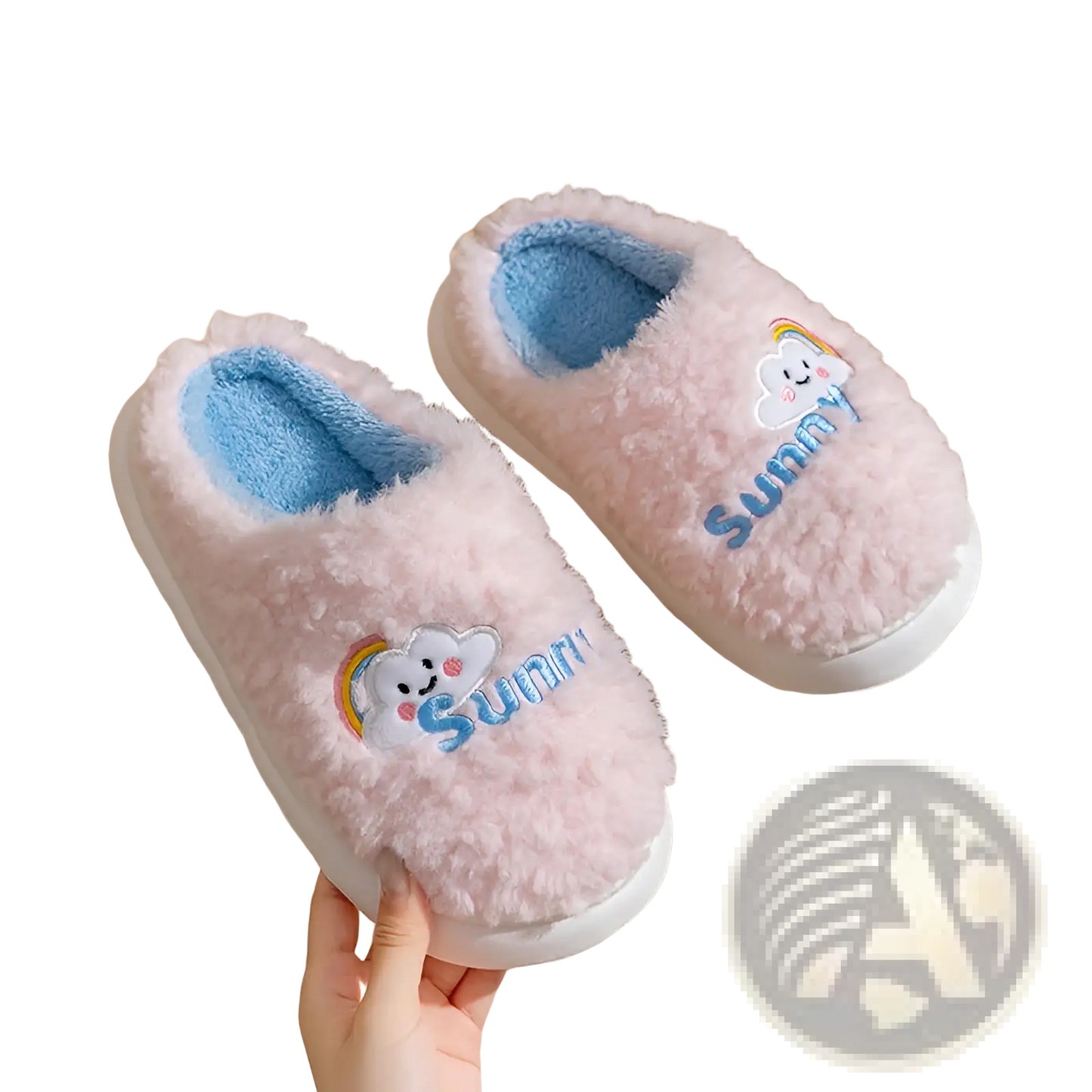 Smiling Cloud and Rainbow Plush Cotton Slippers