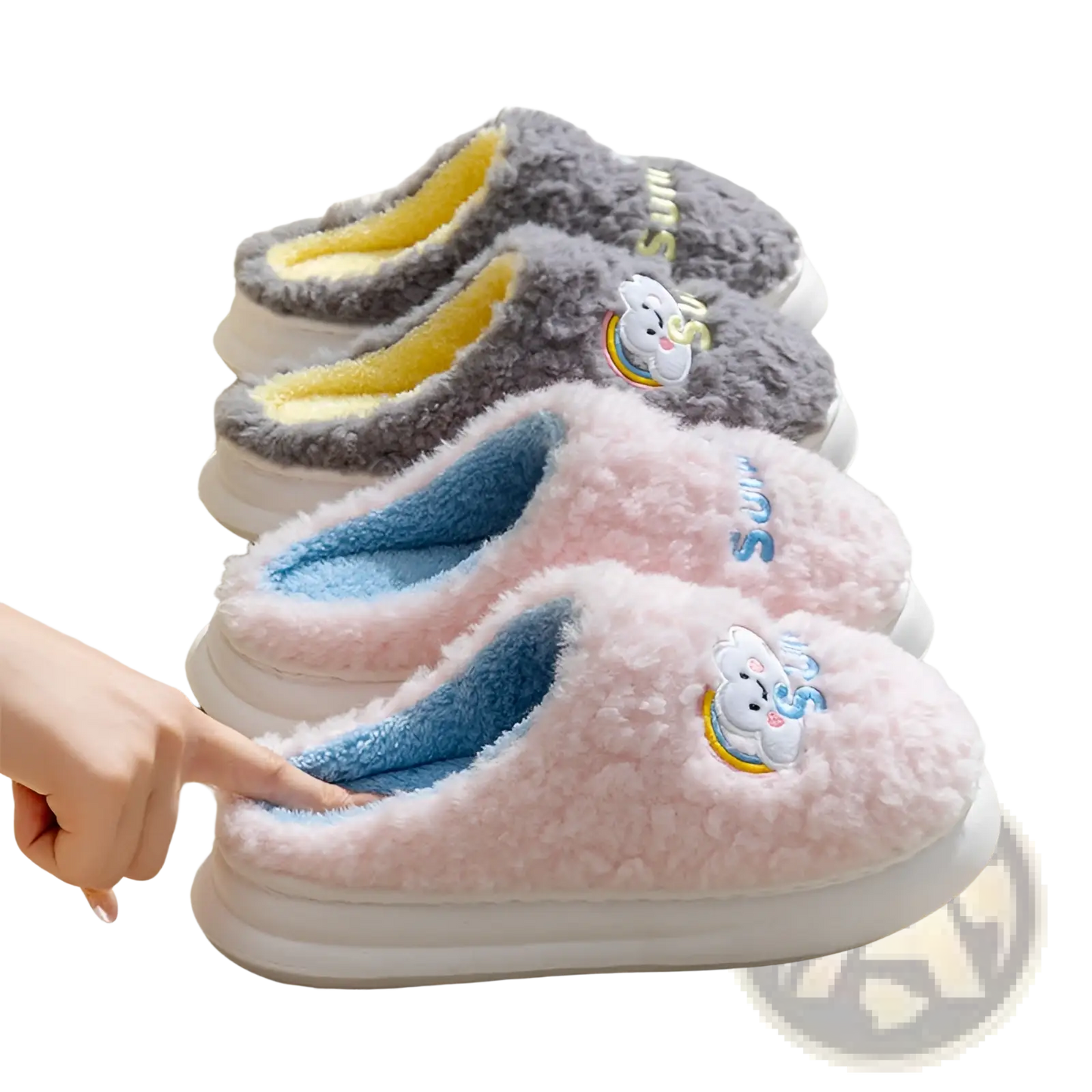 Smiling Cloud and Rainbow Plush Cotton Slippers