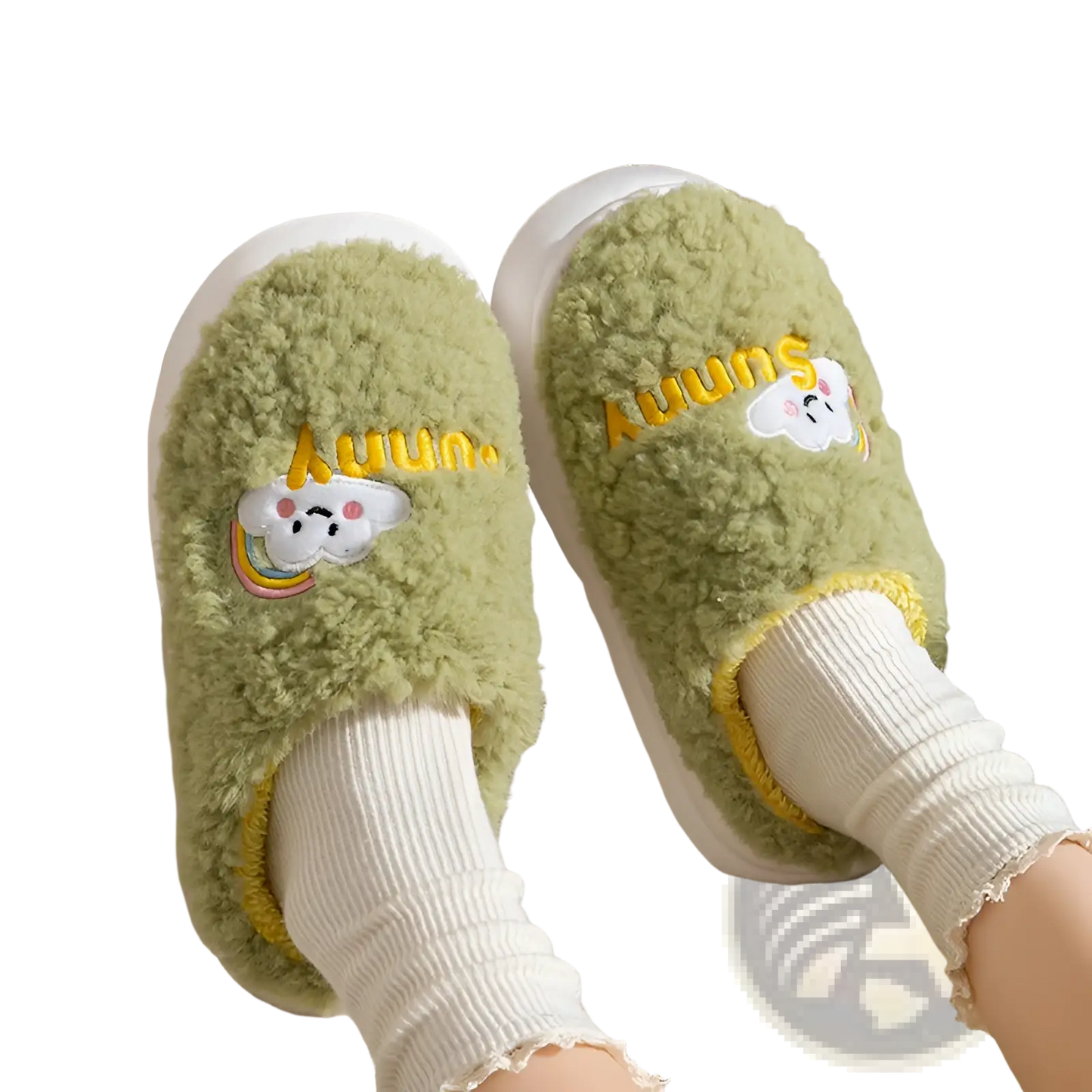 Smiling Cloud and Rainbow Plush Cotton Slippers