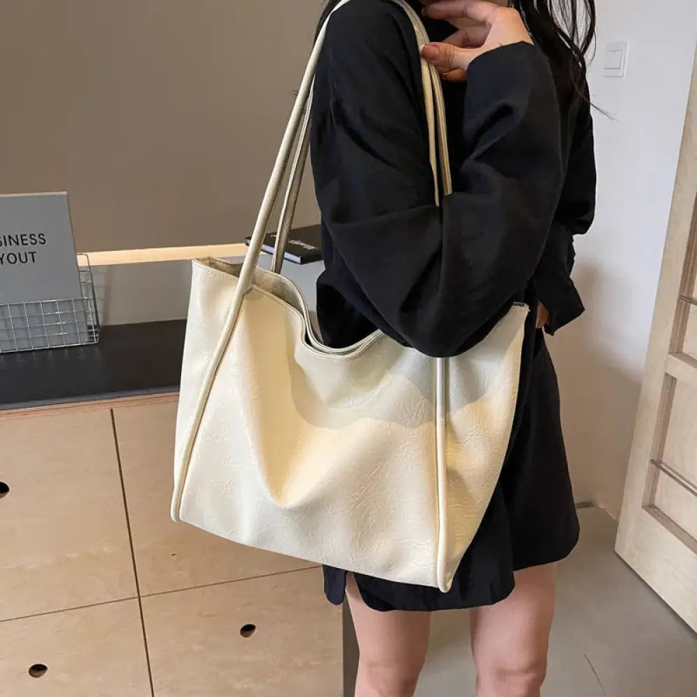 Large Faux Leather Minimalist Commuter Tote Bag