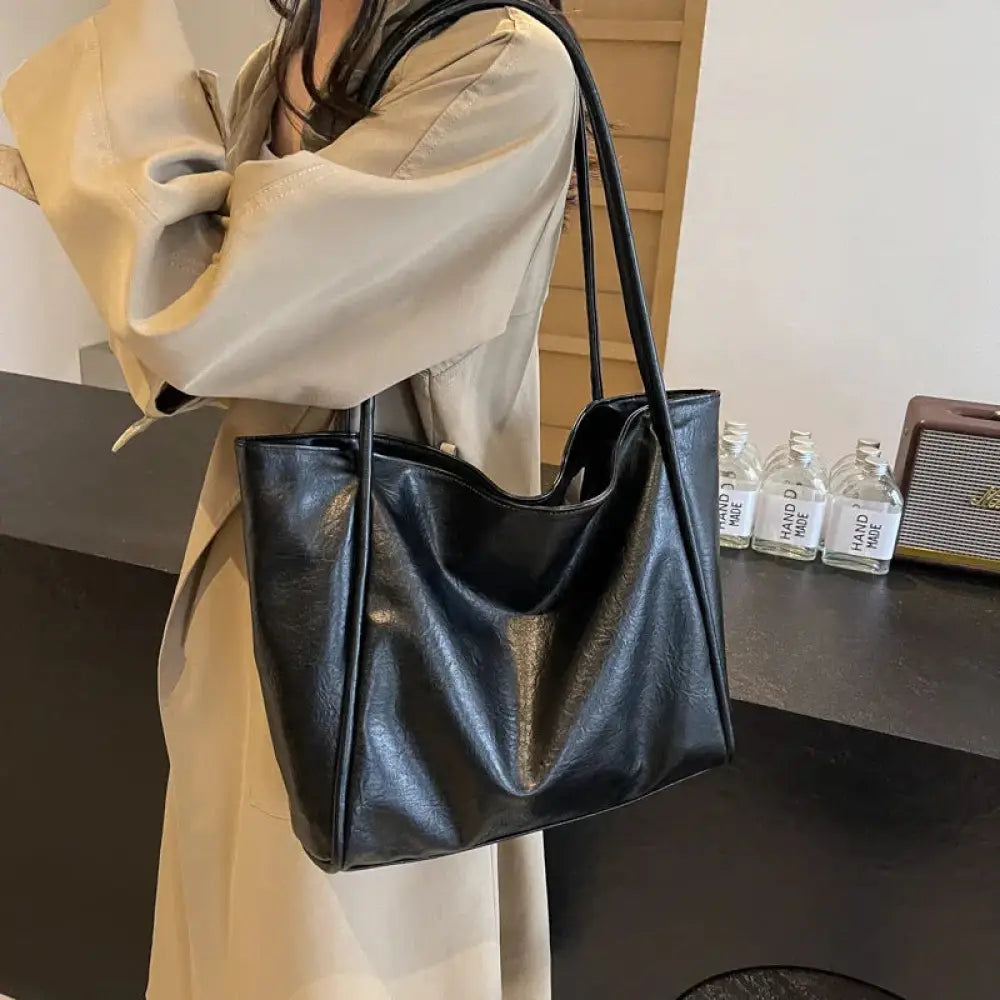 Large Faux Leather Minimalist Commuter Tote Bag