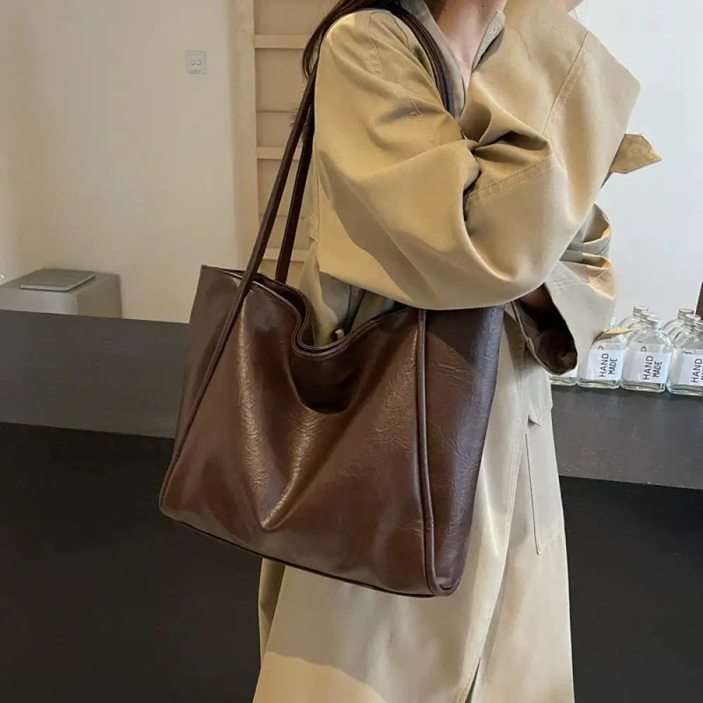Large Faux Leather Minimalist Commuter Tote Bag