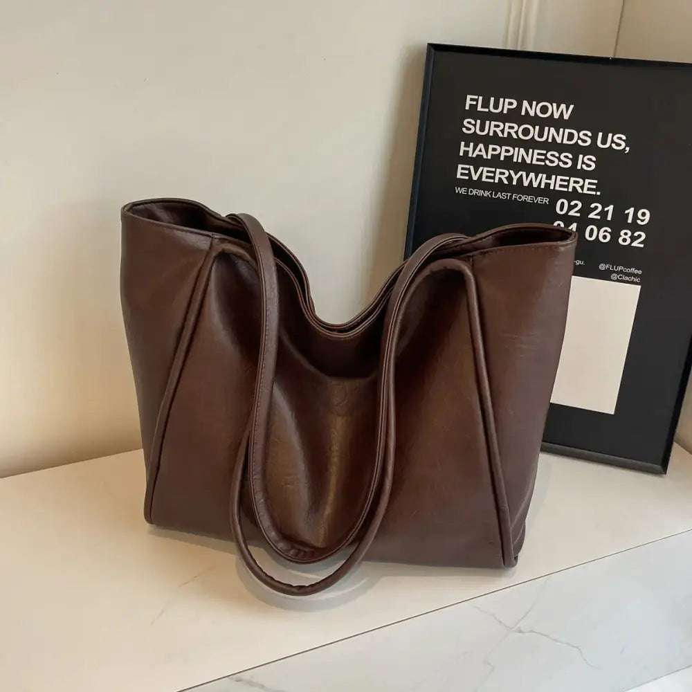 Large Faux Leather Minimalist Commuter Tote Bag