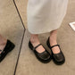 Women's French Vintage Leather Square Toe Mary Jane Flats