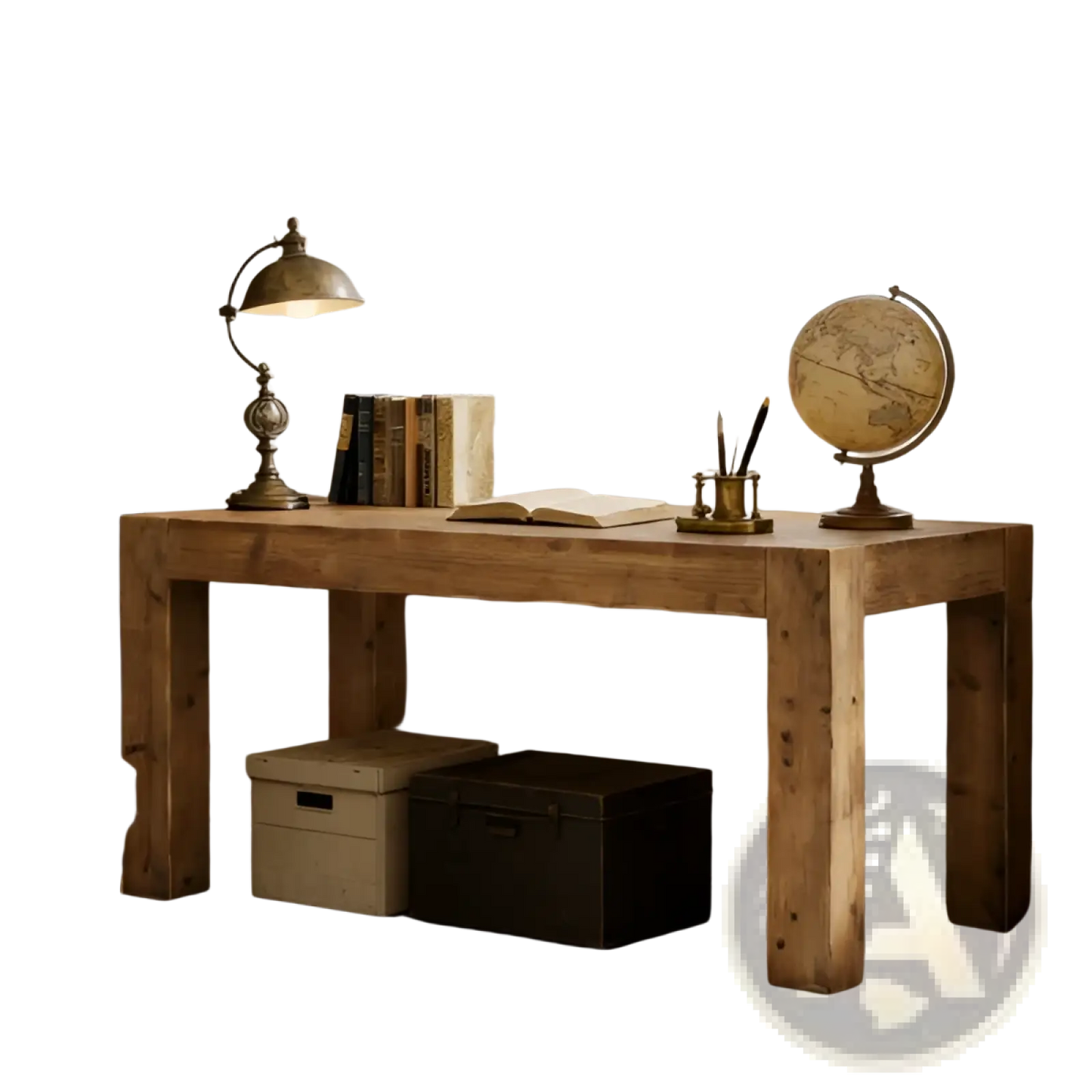 Solid Oak Rustic Executive Desk with Stool 63 Inch