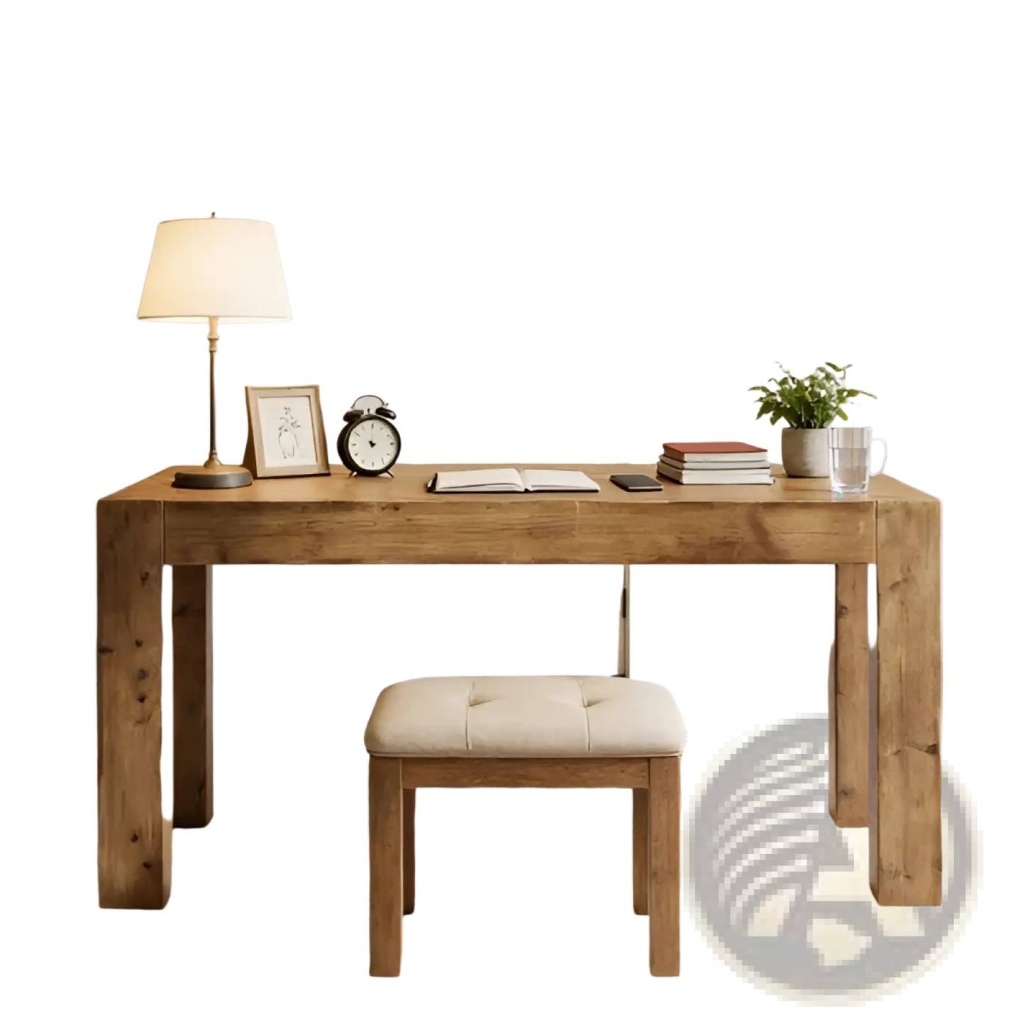 Solid Oak Rustic Executive Desk with Stool 63 Inch