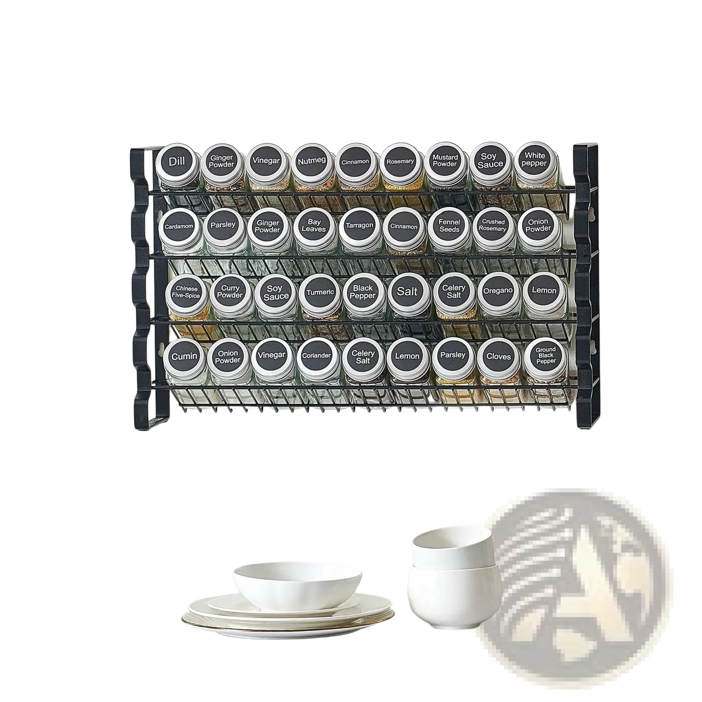 Spice Rack Organizer with 36 Glass Jars 4 Tier Shelf