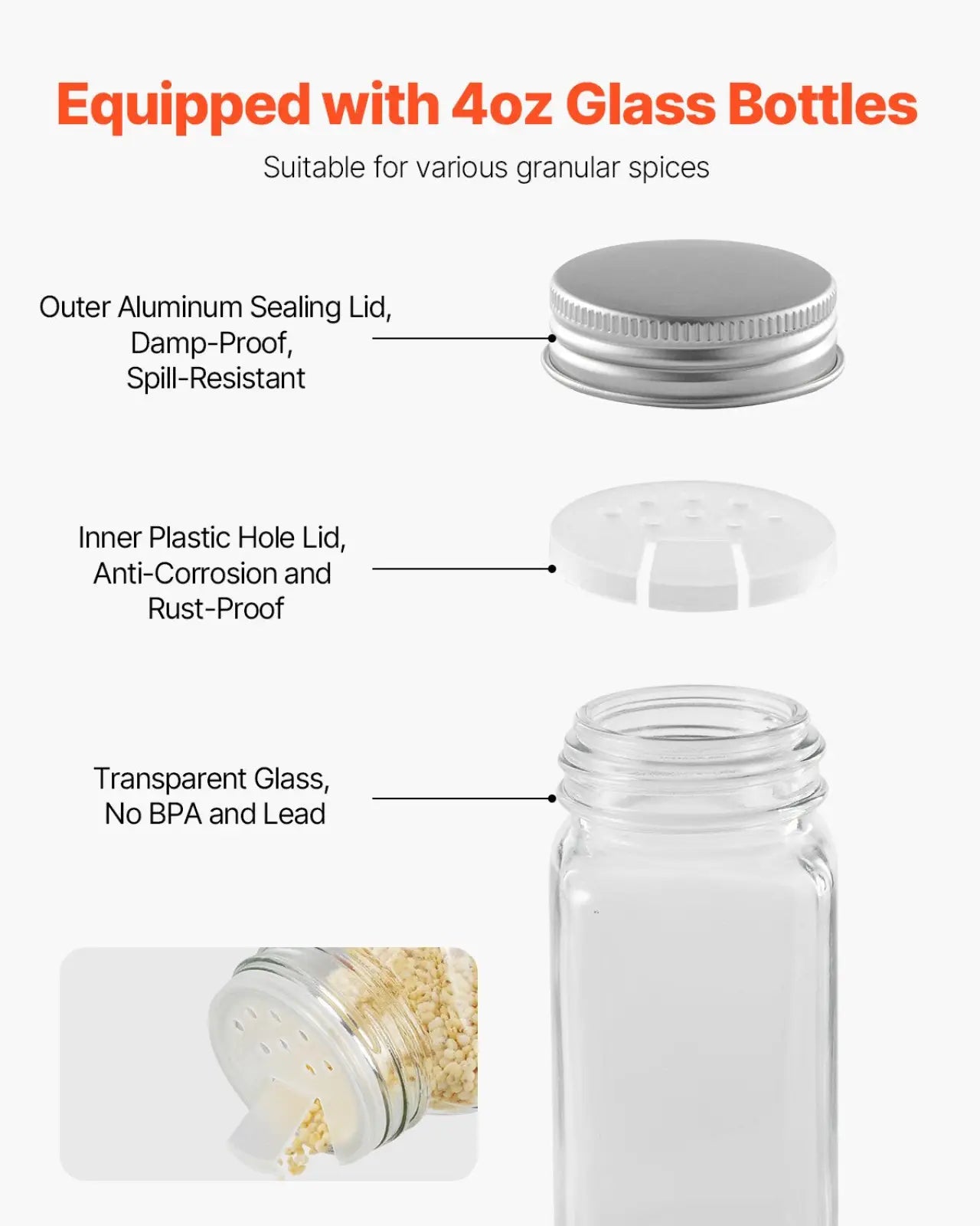 Spice Rack Organizer with 36 Glass Jars 4 Tier Shelf